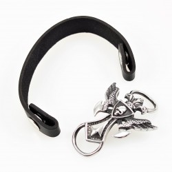 Zwart Heren Leren Armband met RVS Kruis