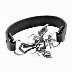 Zwart Heren Leren Armband met RVS Kruis