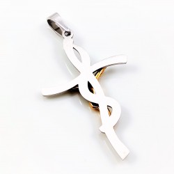 80cm x 2mm Verguld Ketting + Zilverkleurige staal en Verguld Stalen Egyptische Ankh Kruis met Jezus
