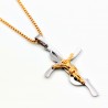 80cm x 2mm Verguld Ketting + Zilverkleurige staal en Verguld Stalen Egyptische Ankh Kruis met Jezus