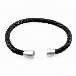Zwarte Heren-Dames Gevlochten Leren Armband