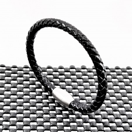 Zwarte Heren-Dames Gevlochten Leren Armband