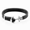 Zwarte Dames Leren Armband met Stalen Anker