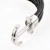 Zwarte Dames Leren Armband met Stalen Anker