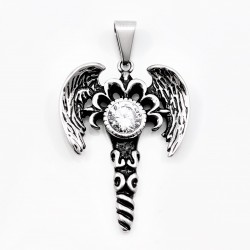 60cm x 3mm Jasseron Ketting + Dolk-Engel Hanger met Zirkonia Unisex - Roestvrij Stalen