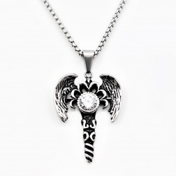 60cm x 3mm Jasseron Ketting + Dolk-Engel Hanger met Zirkonia Unisex - Roestvrij Stalen