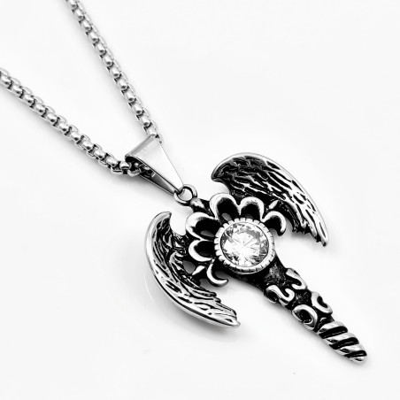 60cm x 3mm Jasseron Ketting + Dolk-Engel Hanger met Zirkonia Unisex - Roestvrij Stalen