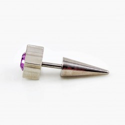 Zilverkleurige Stalen Fake Oorbel met Paarse Zirkonia