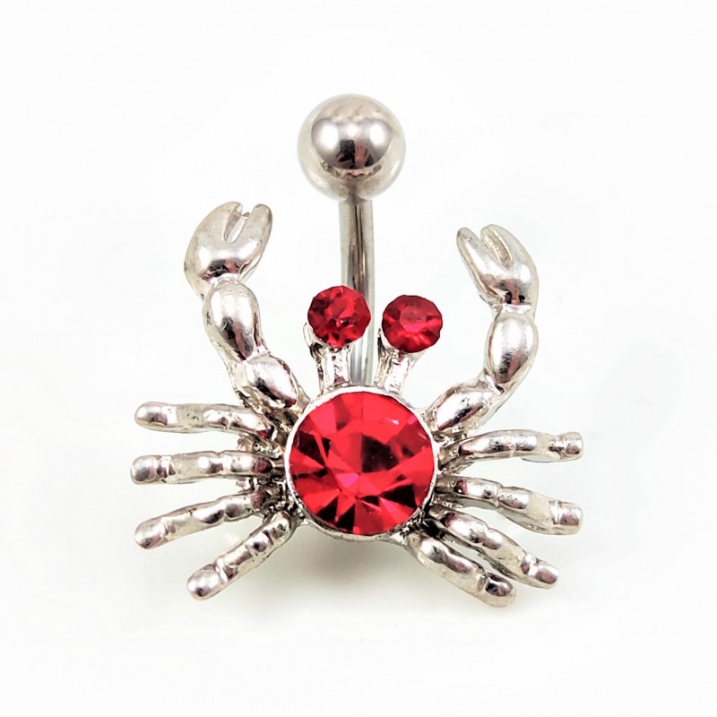 Roestvrij Stalen Zeekrab Navel Piercing met Rode Zirkonia Roestvrij Stalen Zeekrab Navel Piercing met Rode Zirkonia