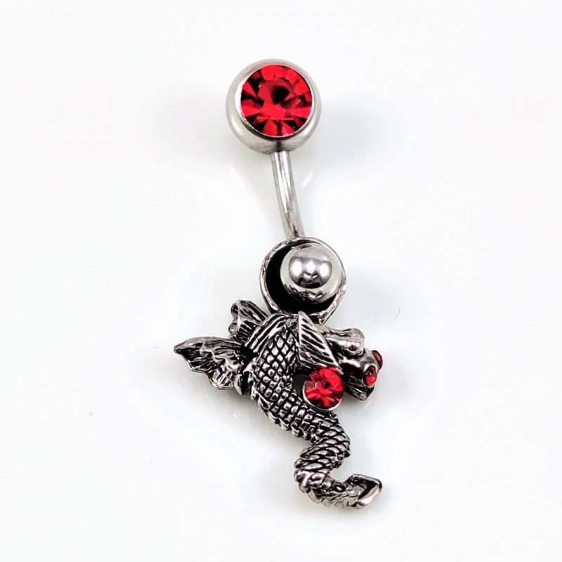 RVS Draak Navel Piercing met Rode Zirkonen