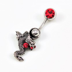 RVS Draak Navel Piercing met Rode Zirkonen