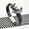 Zwarte Heren Leren Armband met RVS Doodshoofd Anker