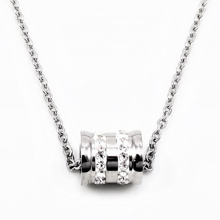 Stalen Ketting + Cilinder Hanger met Strass Steentjes