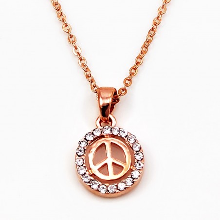 Roségoudkleurig Stalen Ketting + RVS Peace Symbol-Hanger