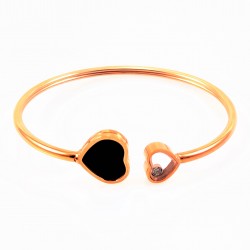 Stijve Roségoudkleurige Stalen Armband met Twee Harten