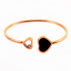 Stijve Roségoudkleurige Stalen Armband met Twee Harten