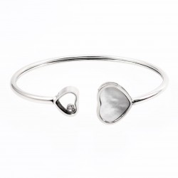 Stijve zilverkleurige Stalen Armband met Twee Harten