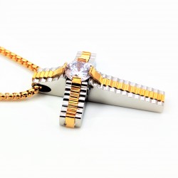 Goudkleur-Zilverkleur Roestvrij Stalen Ketting met Kruis Hanger