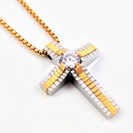 Goudkleur-Zilverkleur Roestvrij Stalen Ketting met Kruis Hanger