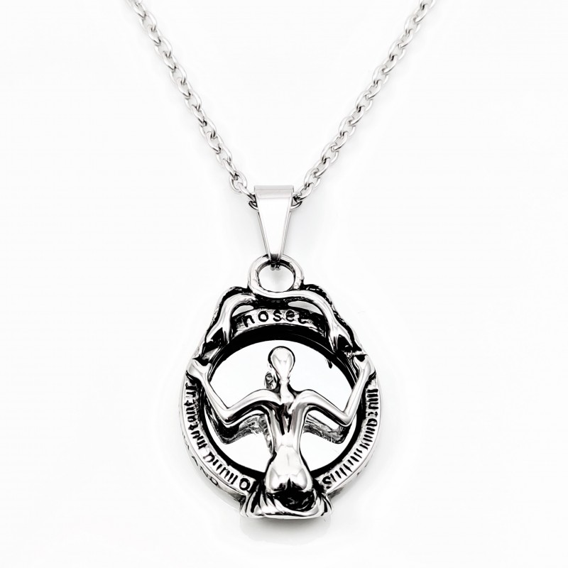 Stalen Gotische Ketting + Skeletvrouw Spiegel Hanger