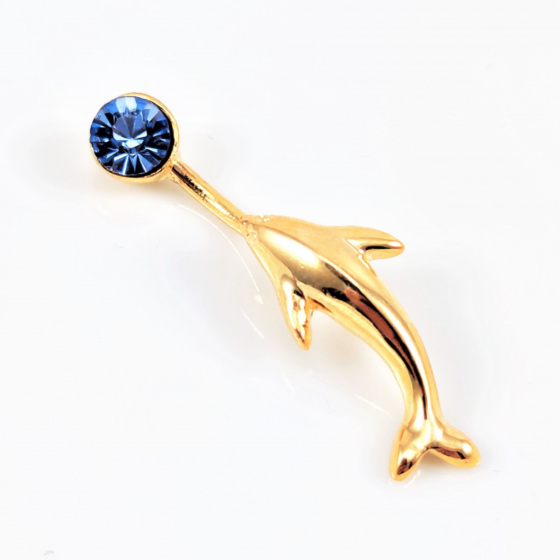 Verguld Dolfijn Navelpiercing met blauwe Zirkonia Verguld Dolfijn Navelpiercing met blauwe Zirkonia