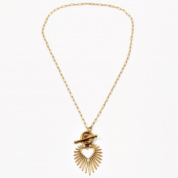 Goudkleurige Stalen Dames Ketting met Kapittelslot en Hart Hanger