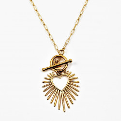 Goudkleurige Stalen Dames Ketting met Kapittelslot en Hart Hanger