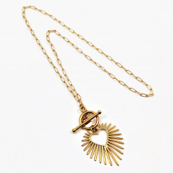 Goudkleurige Stalen Dames Ketting met Kapittelslot en Hart Hanger