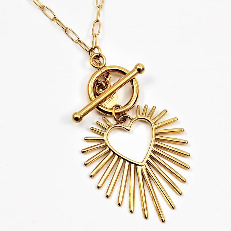 Goudkleurige Stalen Dames Ketting met Kapittelslot en Hart Hanger Goudkleurige Stalen Dames Ketting met Kapittelslot en Hart Hanger