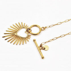 Goudkleurige Stalen Dames Ketting met Kapittelslot en Hart Hanger