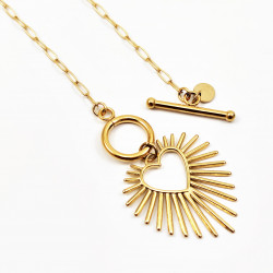Goudkleurige Stalen Dames Ketting met Kapittelslot en Hart Hanger