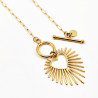 Goudkleurige Stalen Dames Ketting met Kapittelslot en Hart Hanger