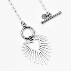 Zilver Stalen Dames Ketting met Kapittelslot en Hart Hanger