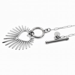 Zilver Stalen Dames Ketting met Kapittelslot en Hart Hanger