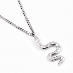 Zilverkleurige Roestvrij Stalen Dames Ketting + Slangen Hanger
