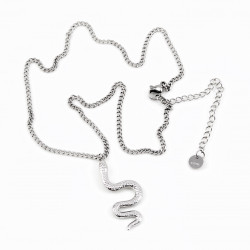 Zilverkleurige Roestvrij Stalen Dames Ketting + Slangen Hanger