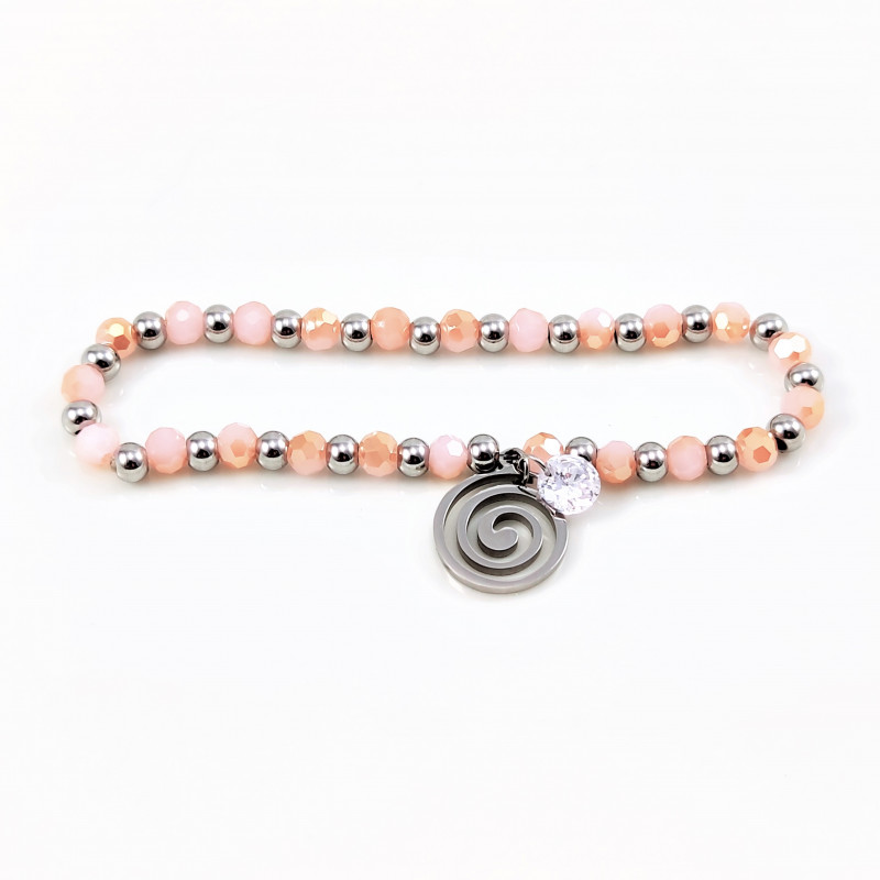 Licht Roze Kristal Armband - Stalen Hanger en Zirkonia Licht Roze Kristal Armband - Stalen Hanger en Zirkonia