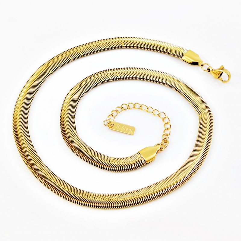 Dames Brede Slangenketting van Goudkleurig Roestvrij Stalen Dames Brede Slangenketting van Goudkleurig Roestvrij Stalen