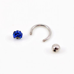 RVS Hoefijzer - Piercing Neus - Septum - Tragus - Helix met Donkerblauw Bolletje