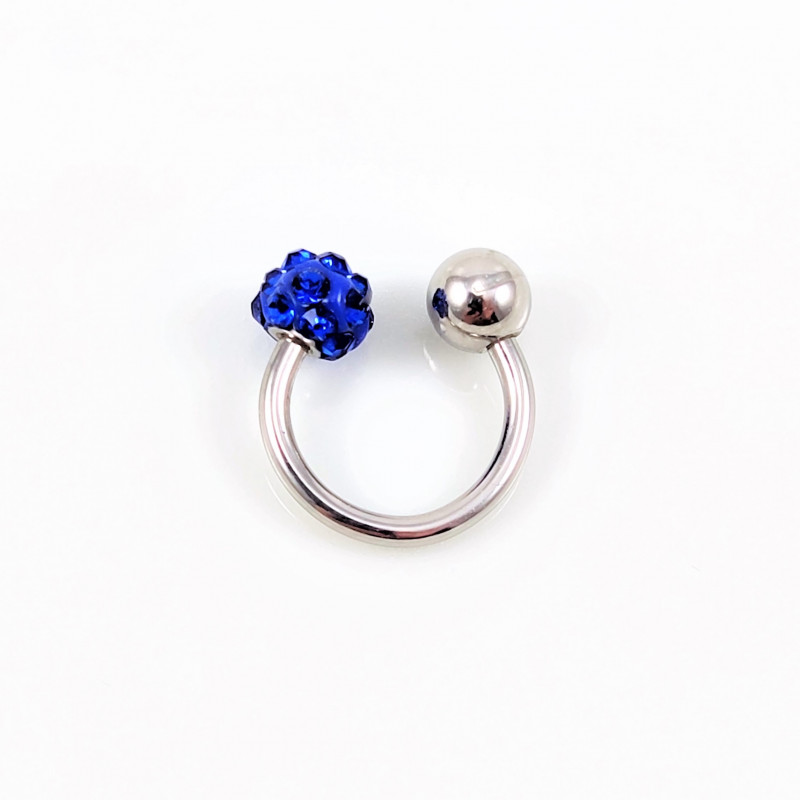 RVS Hoefijzer - Piercing Neus - Septum - Tragus - Helix met Donkerblauw Bolletje