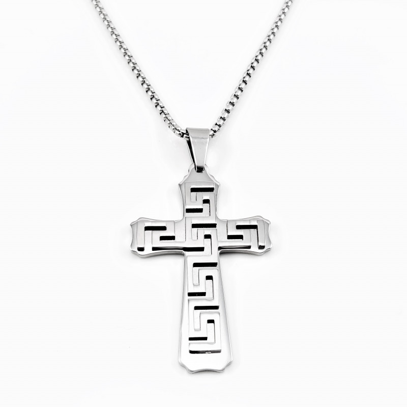 70cm x 3mm Jasseron Ketting + Griekse Kruis Hanger Dames - Heren - Roestvrij Stalen 70cm x 3mm Jasseron Ketting + Griekse Kruis Hanger Dames - Heren - Roestvrij Stalen
