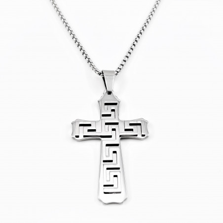70cm x 3mm Jasseron Ketting + Griekse Kruis Hanger Dames - Heren - Roestvrij Stalen