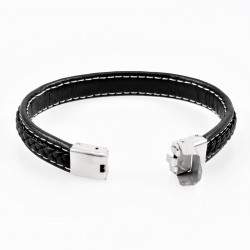 Heren - Dames Gevlochten Leren Armband Witte Stiksels