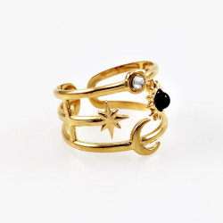Brede Verstelbare Gold Plated Stalen Dames Ring met Symbolen