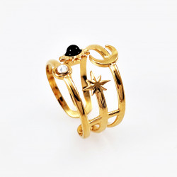 Brede Verstelbare Gold Plated Stalen Dames Ring met Symbolen