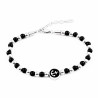 Dames - Heren Armband Stalen Kralen, Zwarte Onyx Kralen en Anker