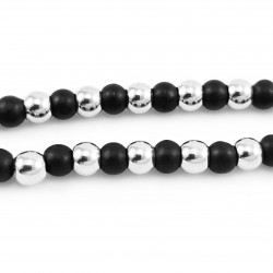 Dames - Heren Armband Stalen Kralen, Zwarte Onyx Kralen en Anker