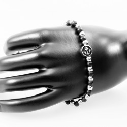 Dames - Heren Armband Stalen Kralen, Zwarte Onyx Kralen en Anker