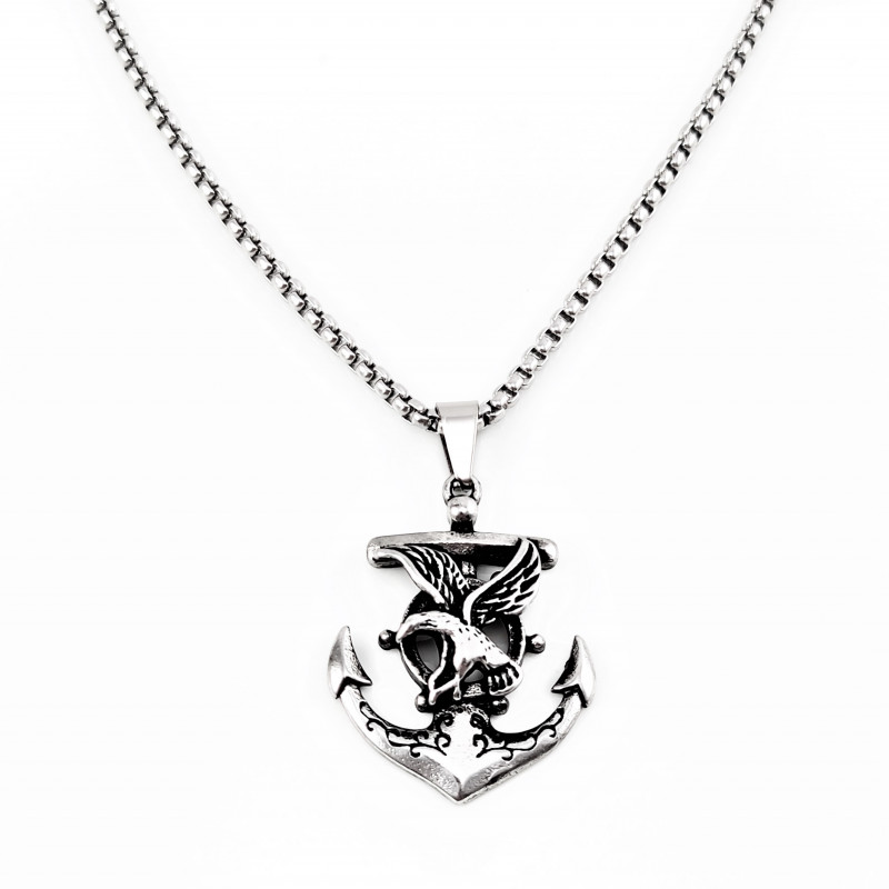60cm x 3mm Ketting + Anker Hanger Adelaar en Roer Heren - Roestvrij Stalen 60cm x 3mm Ketting + Anker Hanger Adelaar en Roer Heren - Roestvrij Stalen