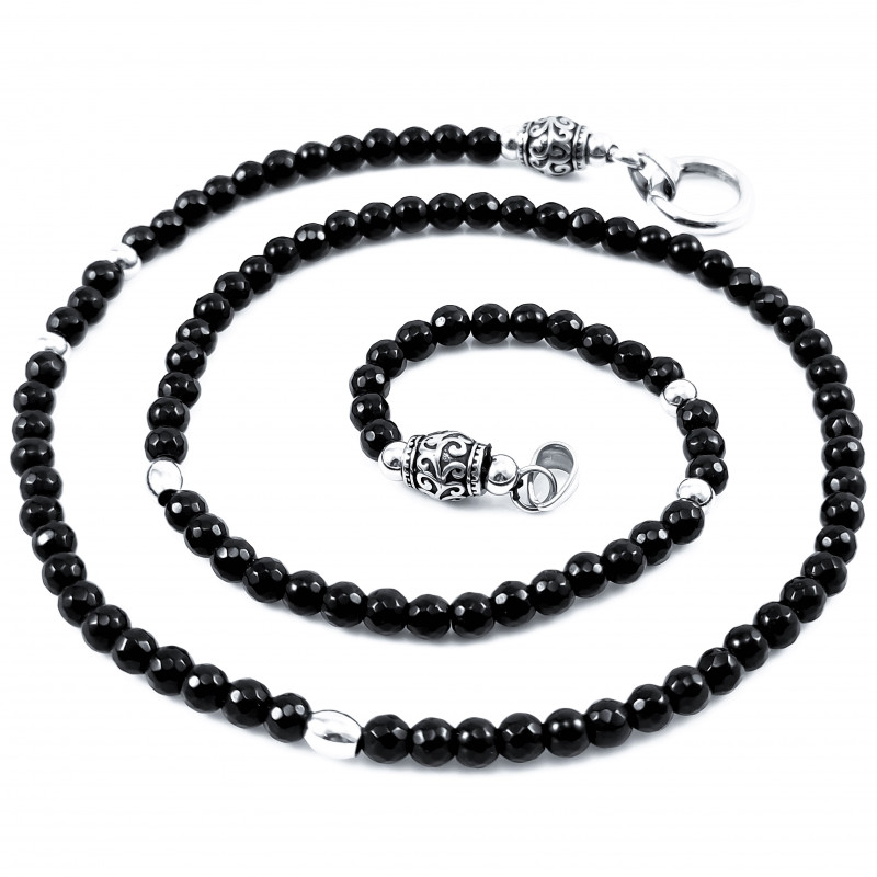 SP Fashion Jewelry - Heren Ketting - 6mm Gefacetteer Zwart Onyx-Kralen SP Fashion Jewelry - Heren Ketting - 6mm Gefacetteer Zwart Onyx-Kralen